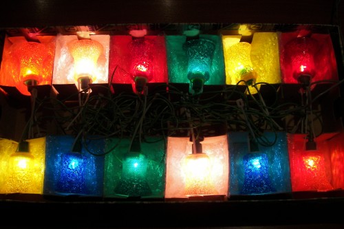 Karácsonyi égősor harang alakú világítótestekkel Régi játék